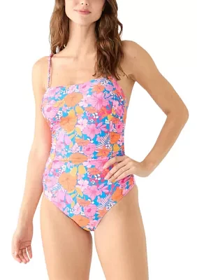Floral Square Neck Shirred Swim Top