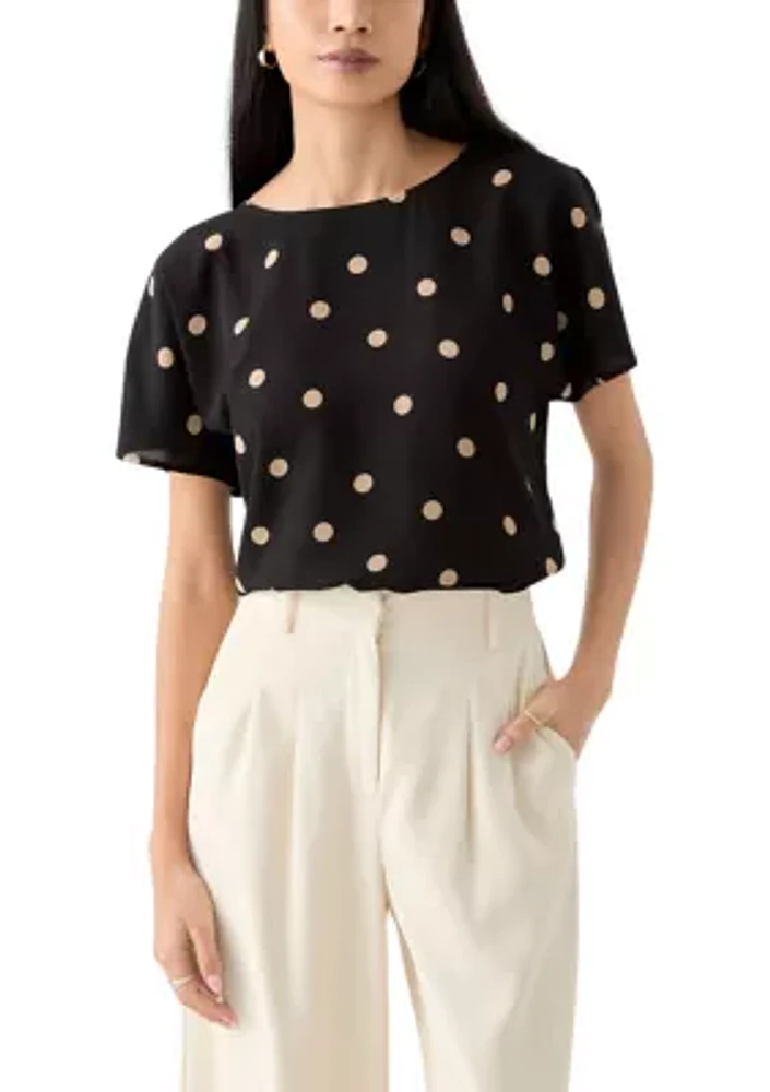 Petite Short Sleeve Boat Neck Blouse