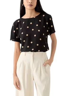Petite Short Sleeve Boat Neck Blouse