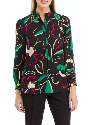 Petite Long Sleeve Popover Blouse