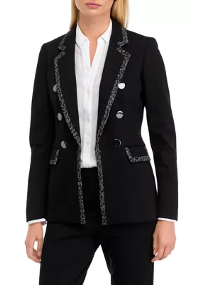 Petite Compression Faux Double Breasted Jacket with Contrast Frame