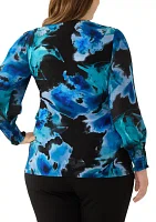 Plus Long Sleeve Printed Wrap Top