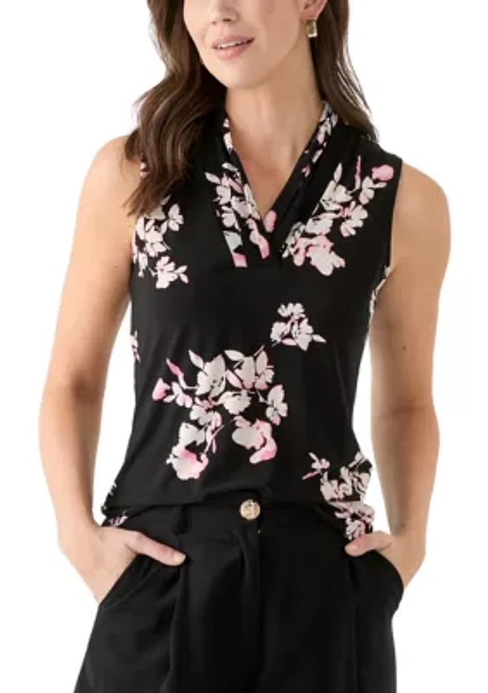 Women's Sleeveless Printed Triple Pleat Top