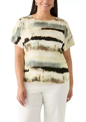 Plus Dolman Sleeve Boat Neck Printed Top