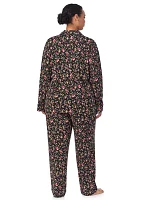 Plus Long Sleeve Notch Collar Pant Pajama Set