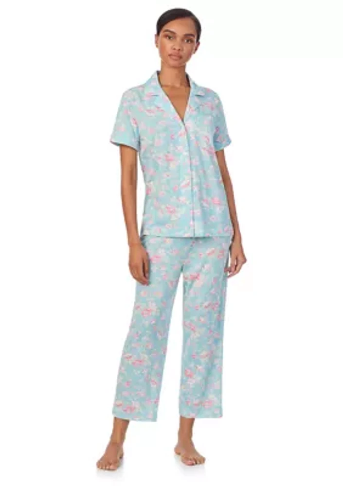 Short Sleeve Notch Collar Cropped Pant Pajama Set