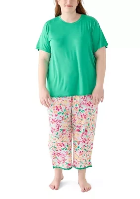 Plus Yummy Ruffle Capri Printed Pajama Set