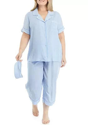 Plus Printed Notch Collar Pajama Set