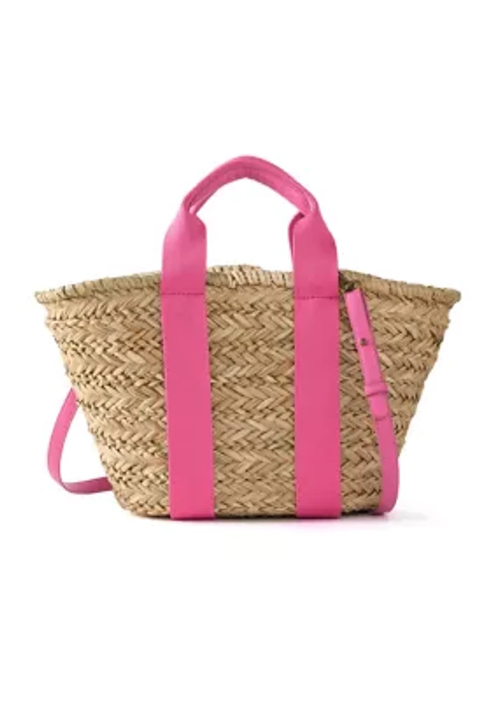 Straw Bucket Crossbody with Color Handle