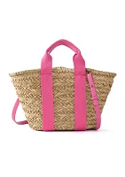 Straw Bucket Crossbody with Color Handle