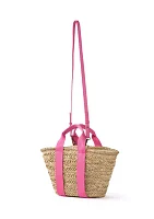 Straw Bucket Crossbody with Color Handle