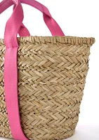 Straw Bucket Crossbody with Color Handle