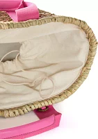 Straw Bucket Crossbody with Color Handle