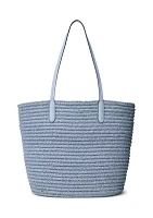 Leather Trim Straw Large Brie Tote Bag