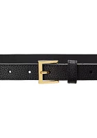 Pebbled Leather Skinny Belt