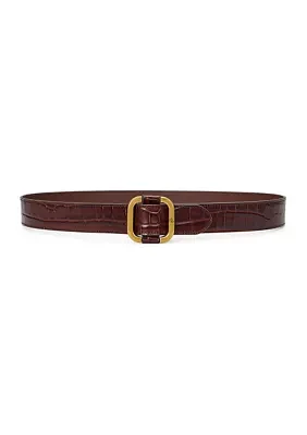 Slide Buckle Crocodile Embossed Leather Belt