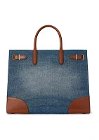 Leather Trim Denim Large Devyn Tote Bag