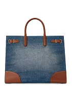 Leather Trim Denim Large Devyn Tote Bag