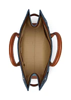 Leather Trim Denim Large Devyn Tote Bag