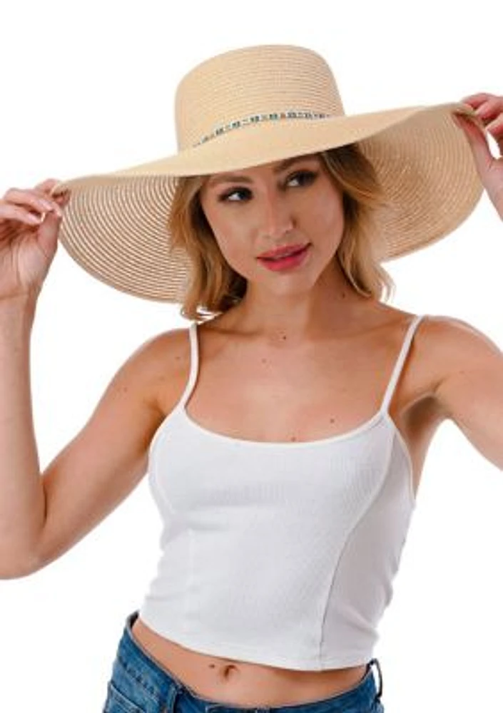 Straw Hat with Glass Beaded Trim