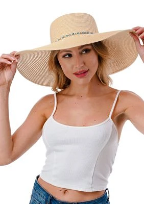 Straw Hat with Glass Beaded Trim
