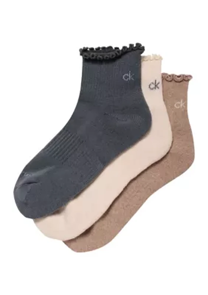 Cushion Ruffle Quarter Socks - 3 Pack