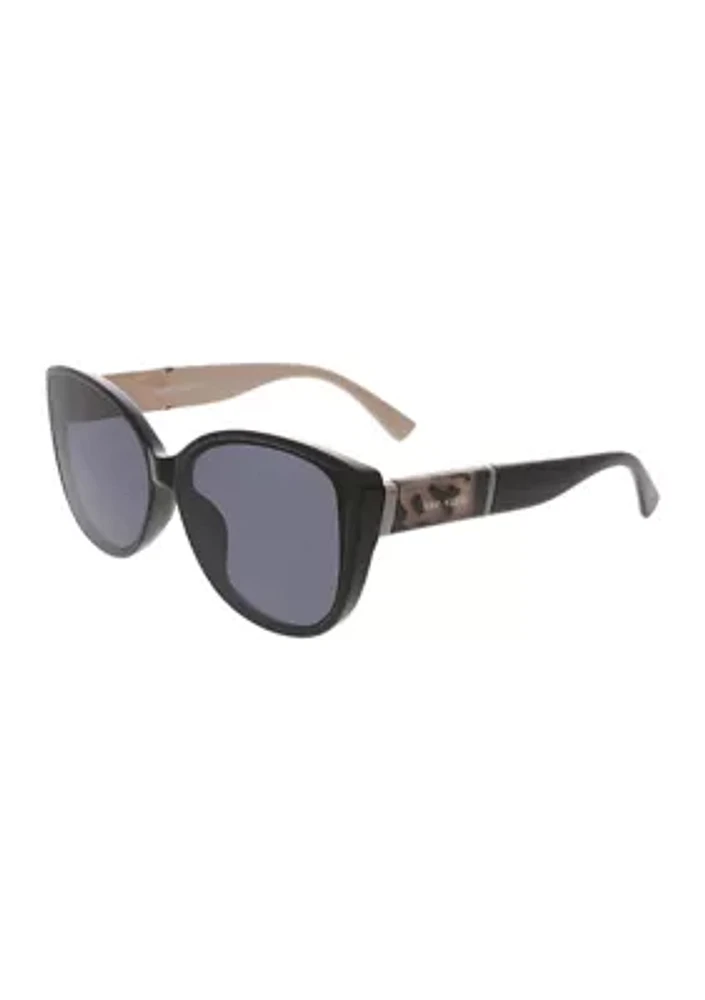 Rounded Modern Cat Eye Sunglasses with Metal Bar Decos