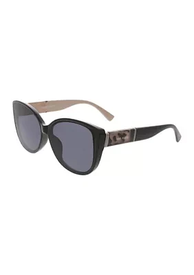 Rounded Modern Cat Eye Sunglasses with Metal Bar Decos