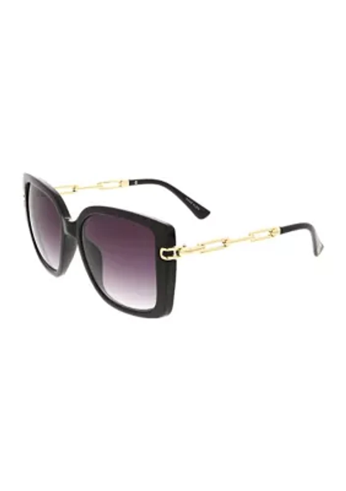 Large Square Sunglasses with Delicate Chain Link Temple
