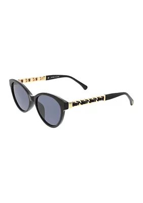 Slim Cat Eye Sunglasses with Braided Chain Link Metal Temples