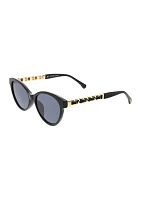 Slim Cat Eye Sunglasses with Braided Chain Link Metal Temples