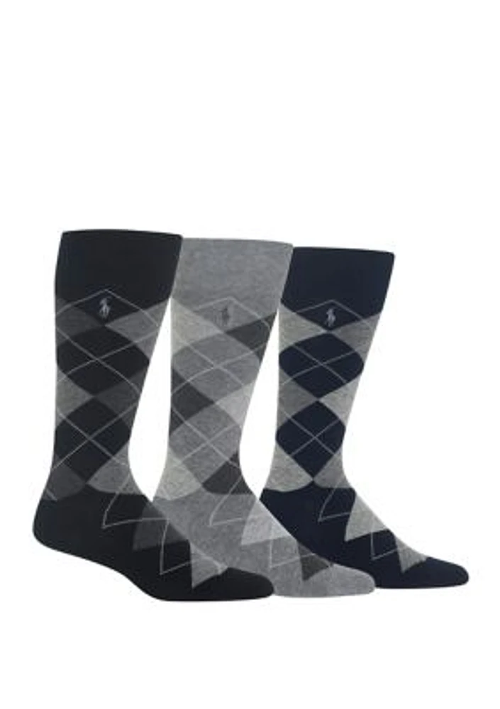 Argyle Cotton Crew Socks - 3 Pack