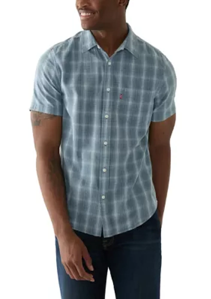 Classic One Pocket Short Sleeve Plaid Button Down Shirt
