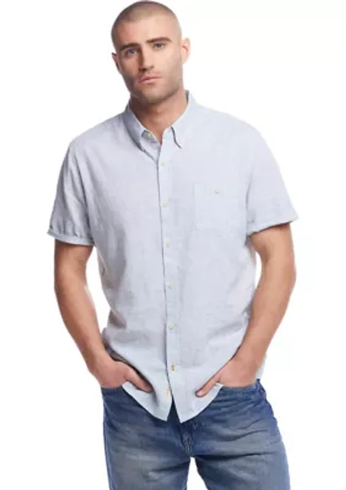 Men's Short Sleeve Linen Cotton Button Down Shirt