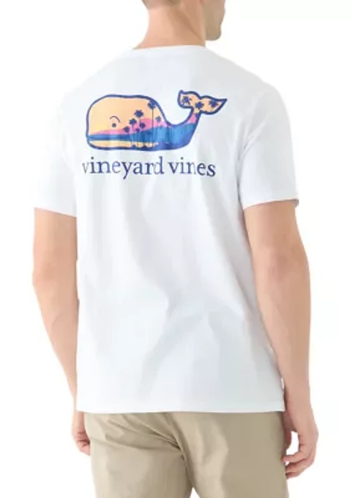 Men's Palm Tree Silhouette Scenic Whale Short Sleeve Graphic T-Shirt