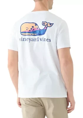 Men's Palm Tree Silhouette Scenic Whale Short Sleeve Graphic T-Shirt
