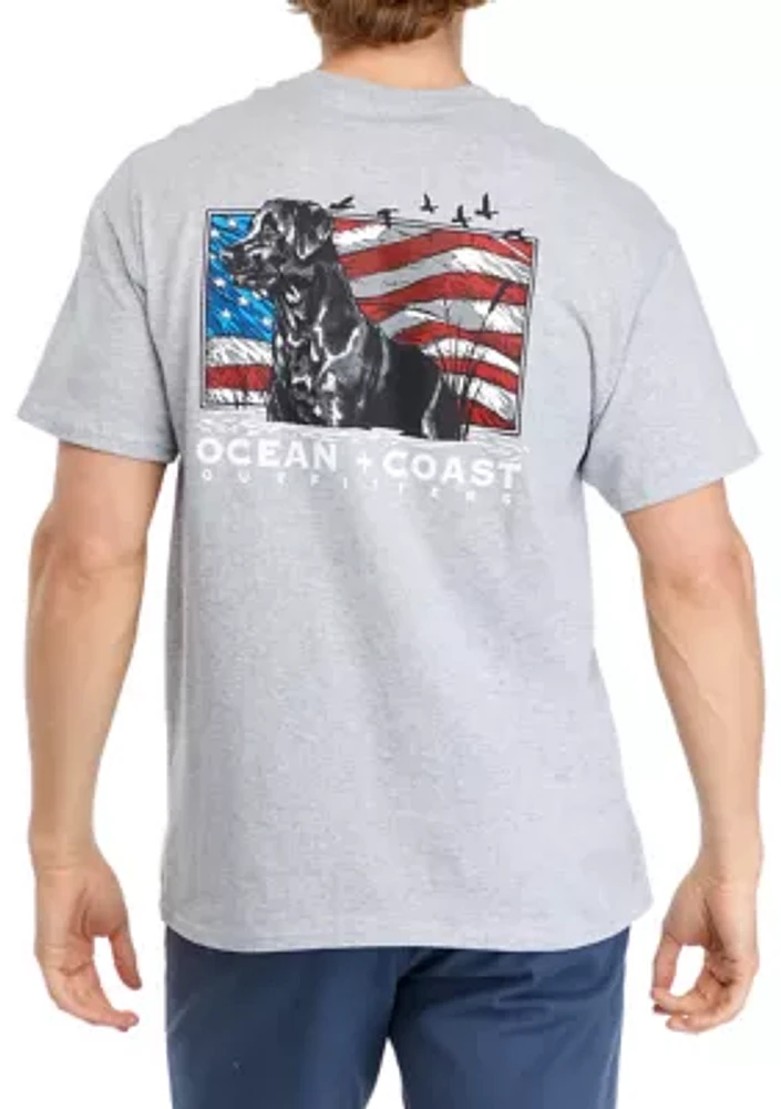 Short Sleeve Americana Dog Flag Graphic T-Shirt