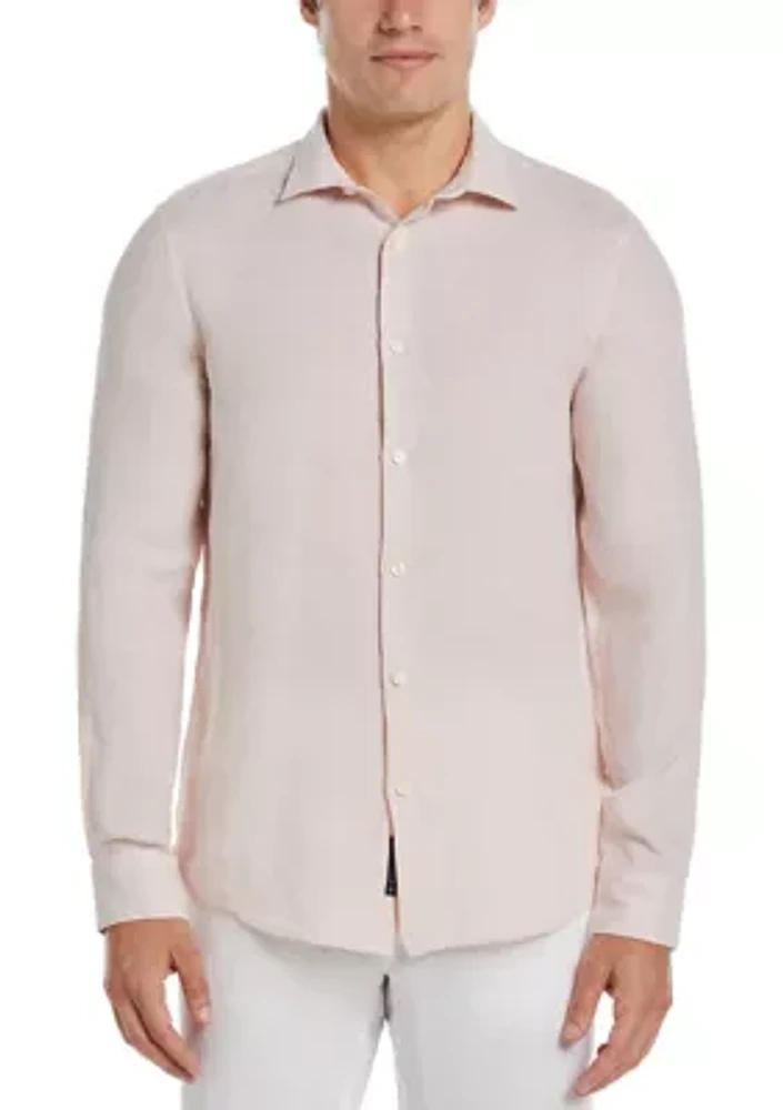 Men's Long Sleeve Solid Linen Woven Button Down Shirt