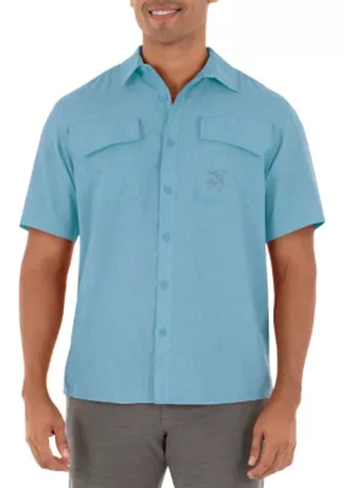Men's Short Sleeve Cationic Heather Textured Fishing Shirt