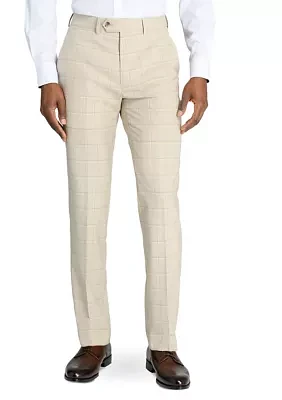 Men's Slim Fit Tan Windowpane Pants
