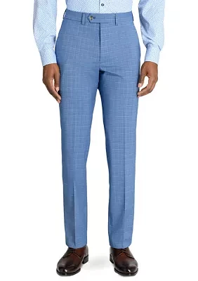 Men's Slim Fit Blue Mini Windowpane Pants