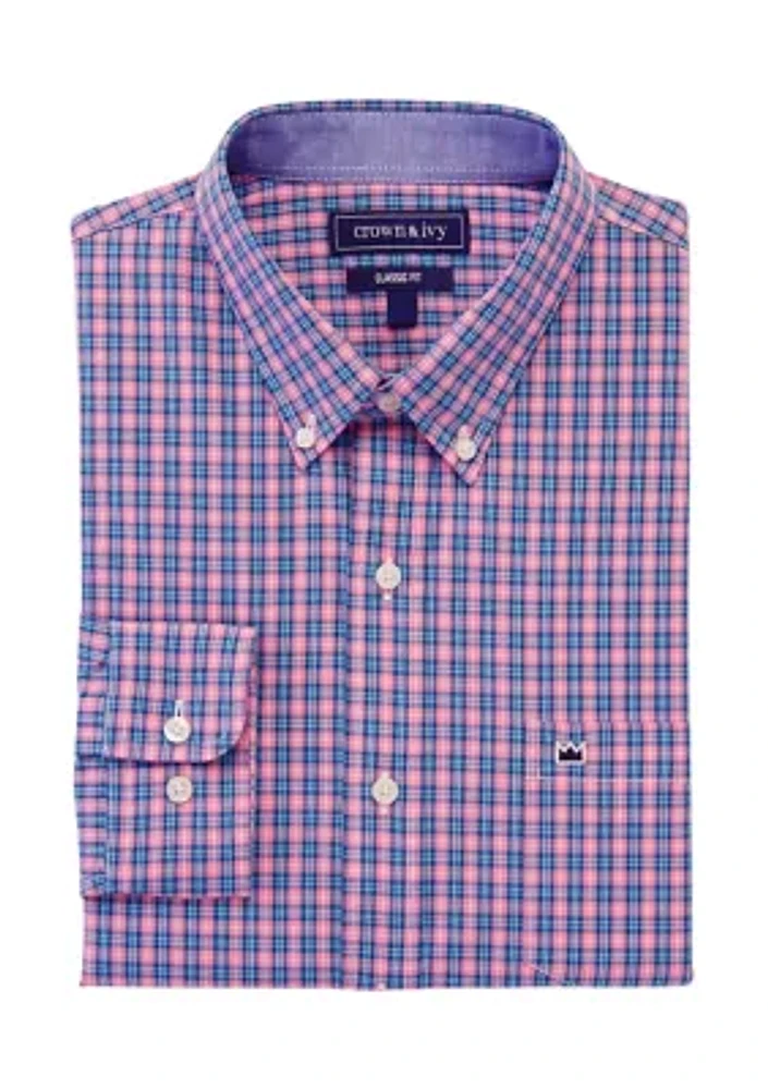 Long Sleeve Woven Poplin Plaid Shirt