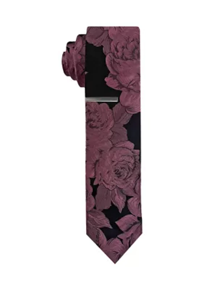 Floral Tie and Solid Bar Set