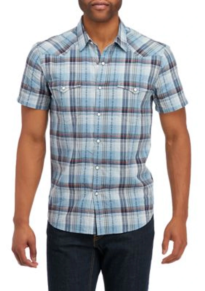 Plaid Dobby Short Sleeve Western Shirt