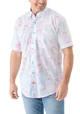 Big & Tall Dockside Chambray Flamingo Print Woven Shirt