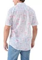 Big & Tall Dockside Chambray Flamingo Print Woven Shirt