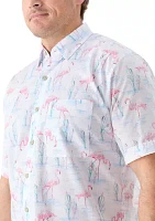 Big & Tall Dockside Chambray Flamingo Print Woven Shirt