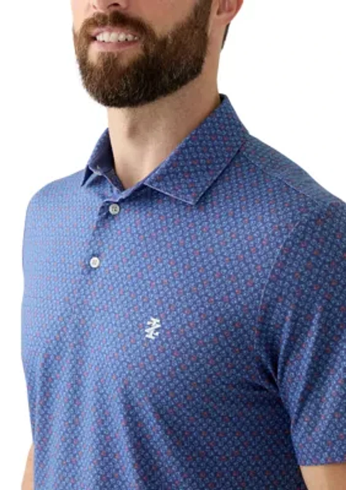Short Sleeve Crab Print Polo Shirt