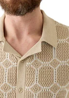 Men's Open Stitch Button Front Sweater Knit Cardigan