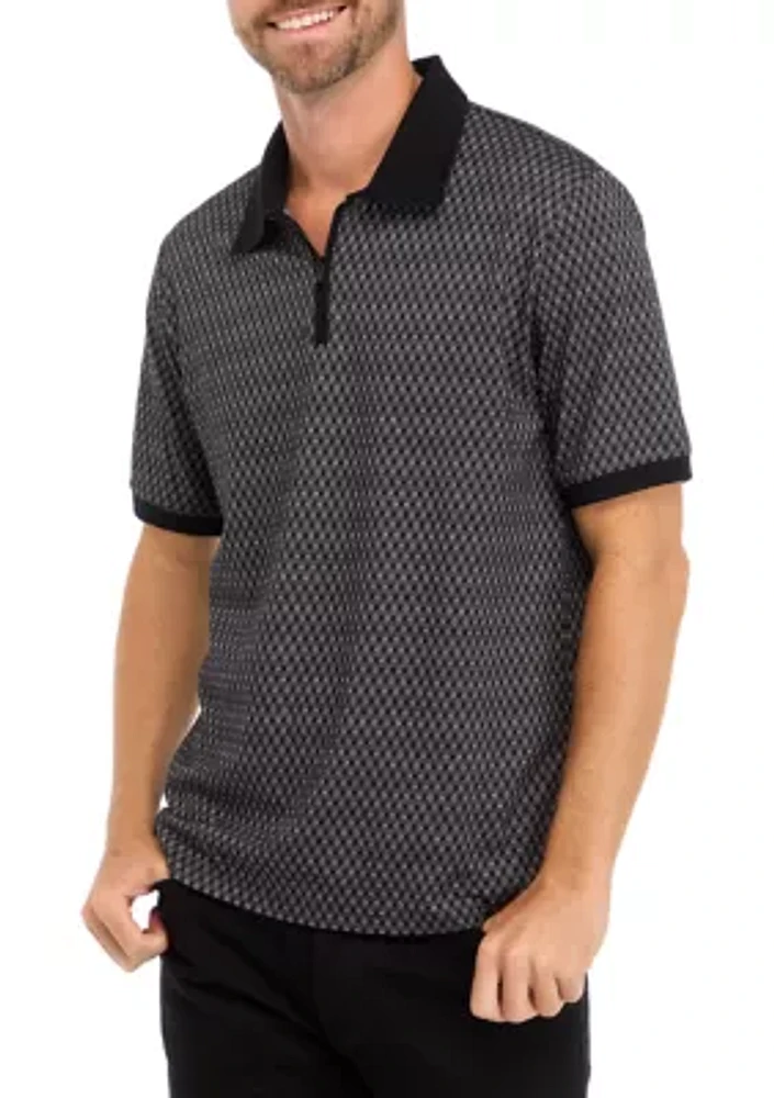 Men's Zip Up Jacquard Polo Shirt